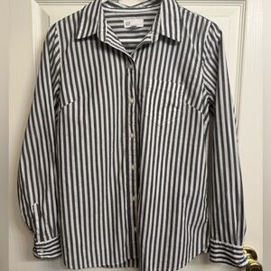 GAP Fitted Boyfriend Gray & White Stripe Button-Down Shirt | Size S